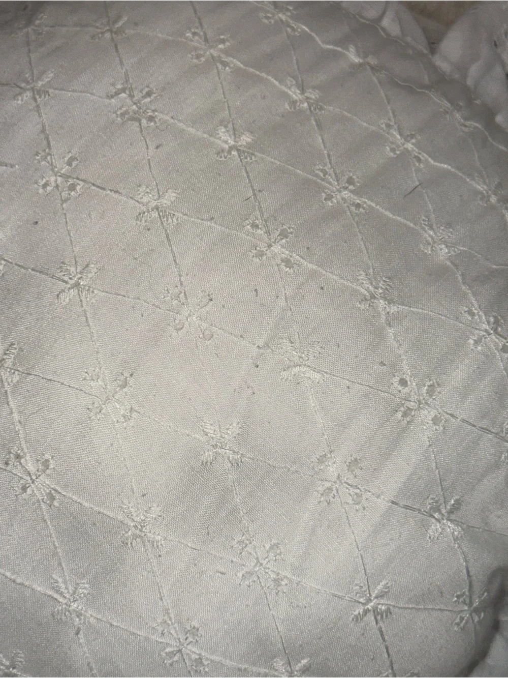 Round White Eyelet Ruffle Accent Pillow by